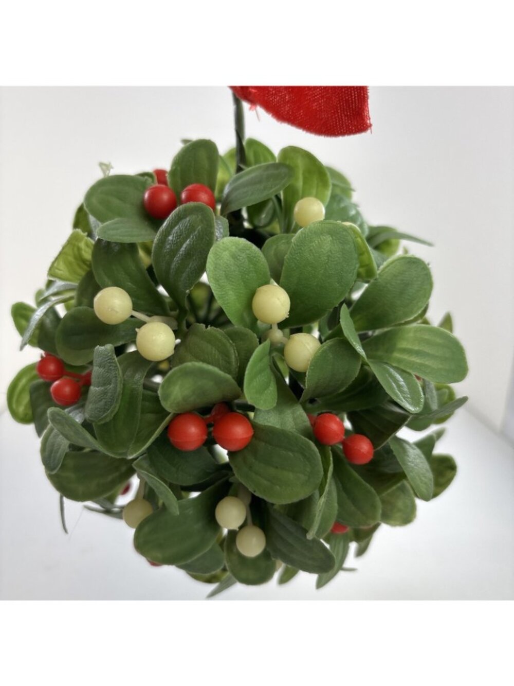 Vintage Faux Mistletoe Christmas Kissing Ball with Berries and Leaves 6” - Picture 2 of 4